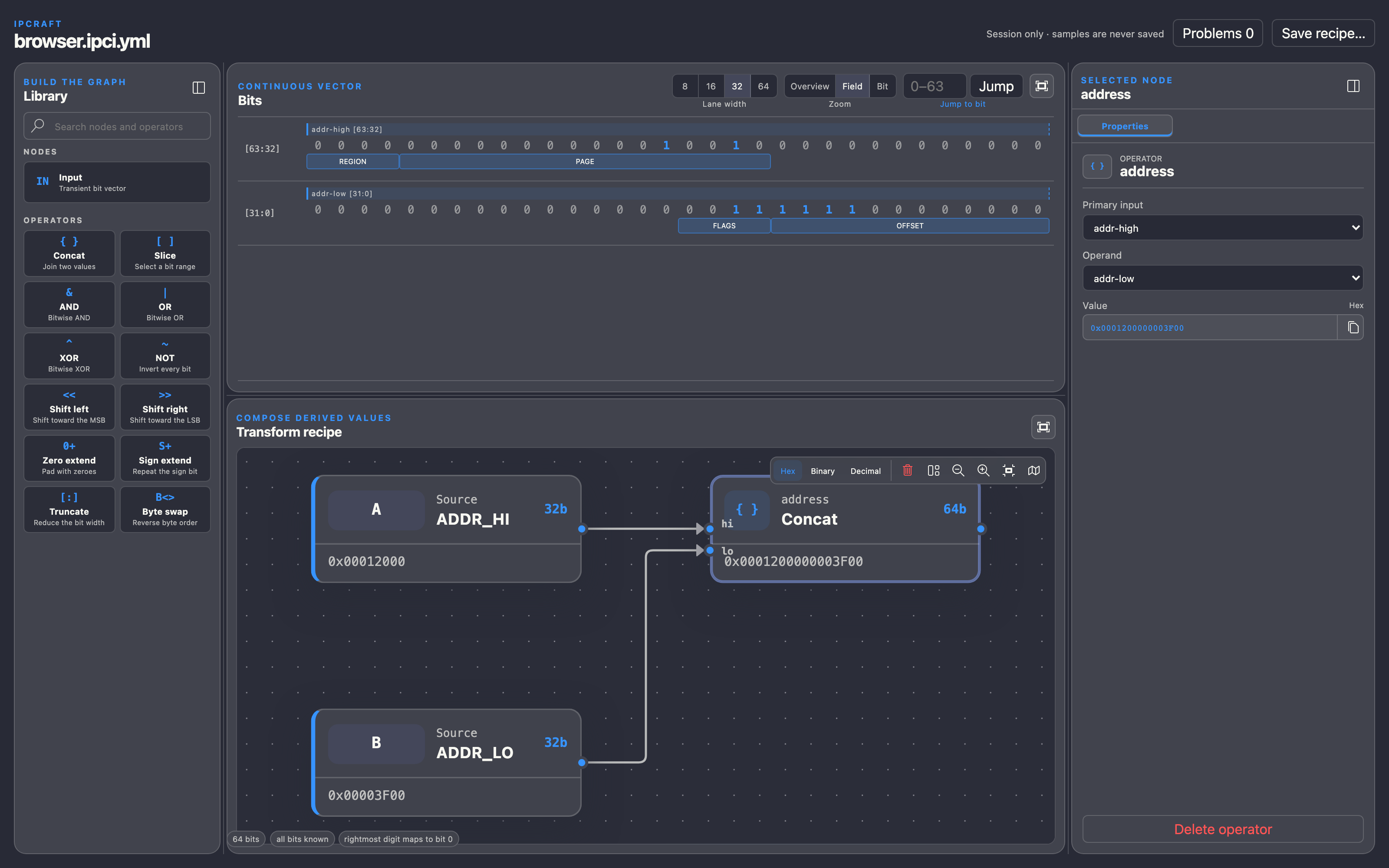 Data Inspector visual workspace with captured hardware values